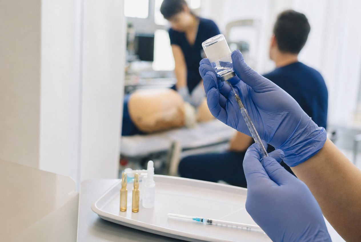 Preparación de medicamentos en el curso de farmacología para personal de salud