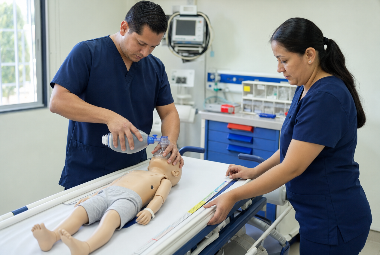 Taller de soporte vital avanzado pediátrico (PALS) con maniquí pediátrico