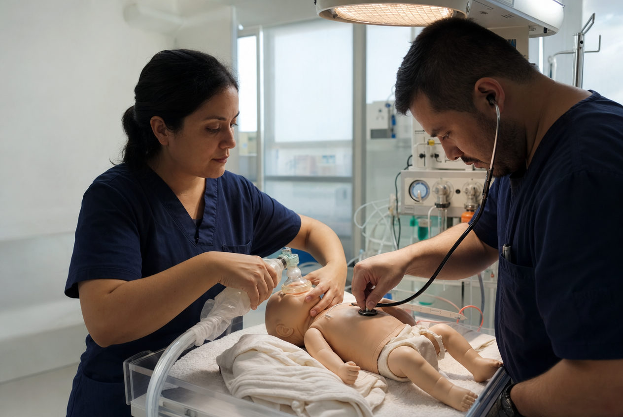 Taller de reanimación neonatal (PRN) con maniquí de recién nacido